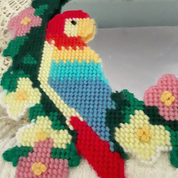Embroidered Mirror - Parrot and Flower Design - Picture 2 of 5